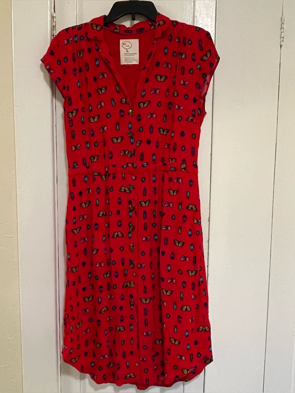 Anthropologie Red Butterfly beetle Print Casual Dress size 8